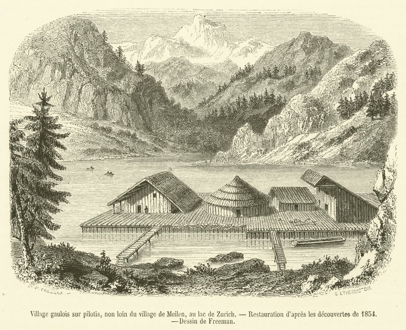 Gallisches Dorf auf Pfählen, nahe dem Dorf Meilen am Zürichsee von French School