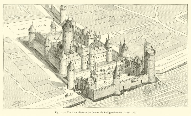 Vogelperspektive des Louvre von Philippe-Auguste, vor 1362 von French School