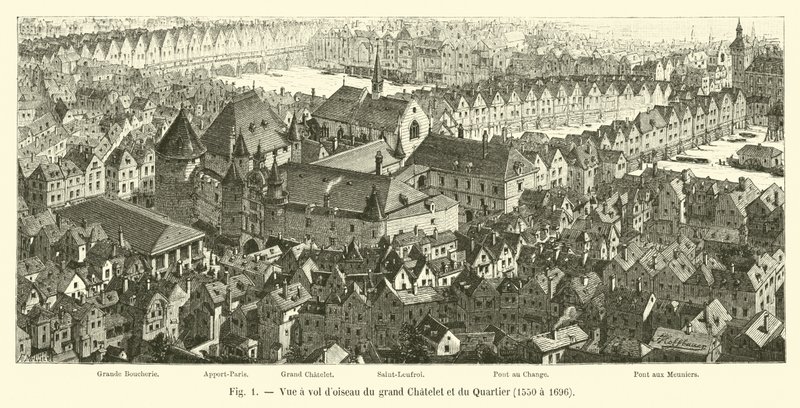 Vogelperspektive des Grand Châtelet und des Viertels, 1550 bis 1696 von French School