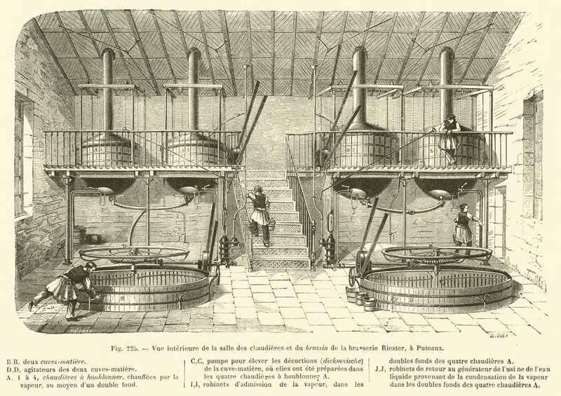 Innenansicht des Kesselhauses und der Brauerei Riester in Puteaux von French School