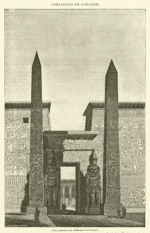 Wiederhergestellte Ansicht der Obelisken von Luxor (Gravur) von French School
