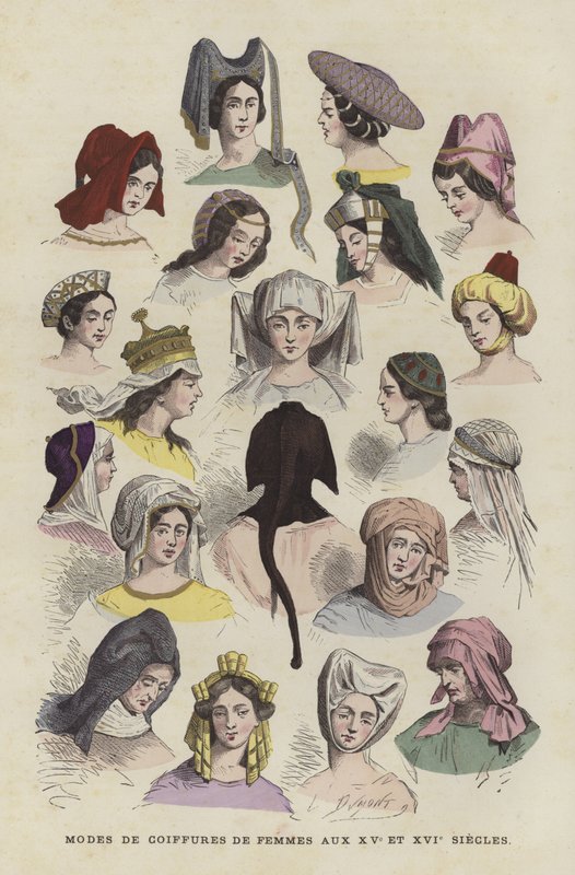 Frauenkopfbedeckungen des 15. und 16. Jahrhunderts von French School