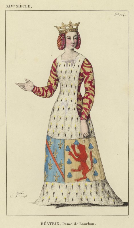XIV Jahrhundert, Beatrix, Dame von Bourbon (farbiger Stich) von French School