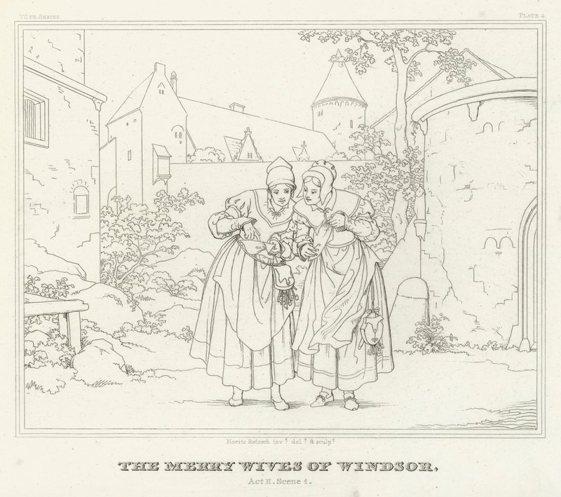 Die lustigen Weiber von Windsor, Akt II, Szene 1 von Friedrich August Moritz Retzsch
