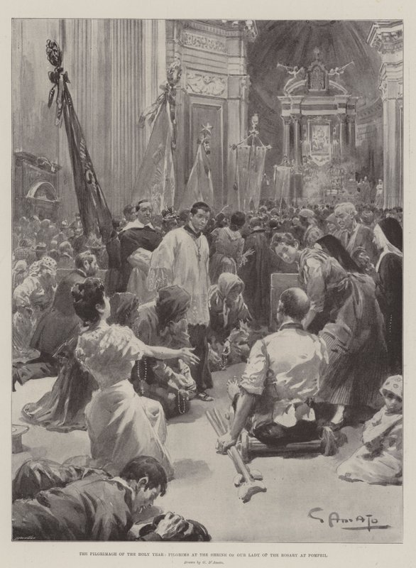Die Wallfahrt des Heiligen Jahres, Pilger am Schrein Unserer Lieben Frau vom Rosenkranz in Pompeji von G.S. Amato
