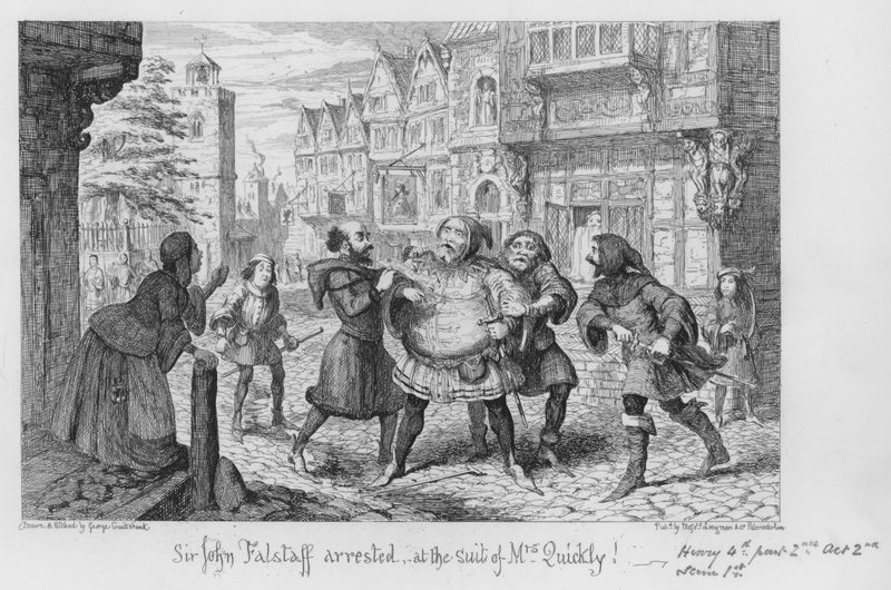 Sir John Falstaff verhaftet, auf Klage von Mrs. Quickly! von George Cruikshank