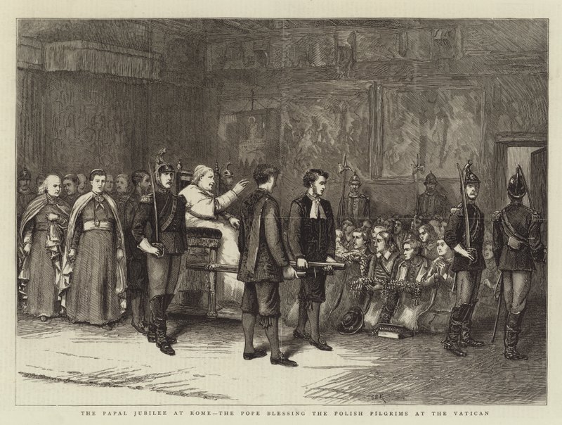 Das päpstliche Jubiläum in Rom, der Papst segnet die polnischen Pilger im Vatikan von George Goodwin Kilburne