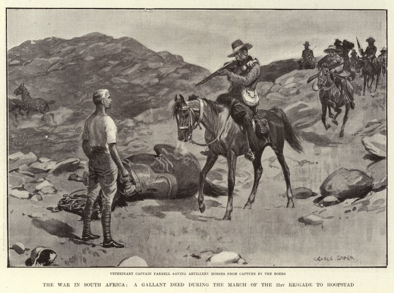 Der Krieg in Südafrika, eine tapfere Tat während des Marsches der 21. Brigade nach Hoopstad von George Soper