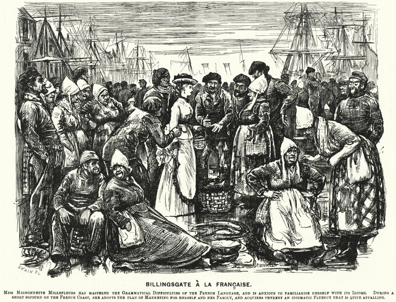 Punch-Karikatur: Billingsgate à la Française (Gravur) von George (after) Du Maurier