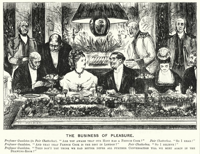 Punch-Karikatur: Das Geschäft des Vergnügens von George (after) Du Maurier