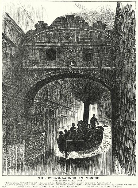 Punch-Karikatur: Die Dampfbarkasse in Venedig (Gravur) von George (after) Du Maurier