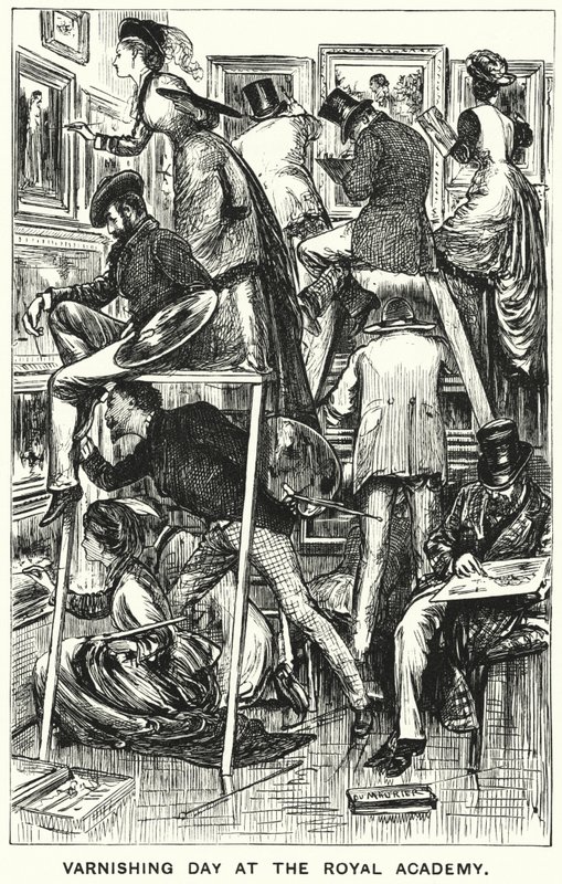 Punch-Karikatur: Lackiertag in der Royal Academy (Gravur) von George (after) Du Maurier
