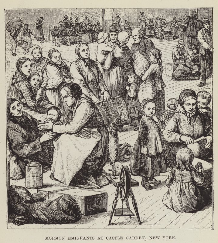 Mormonische Auswanderer im Castle Garden, New York von George Augustus Sala