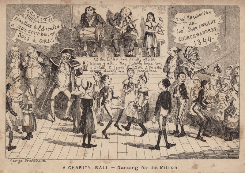 Ein Wohltätigkeitsball - Tanzen für die Million; Karikatur von George Cruikshank