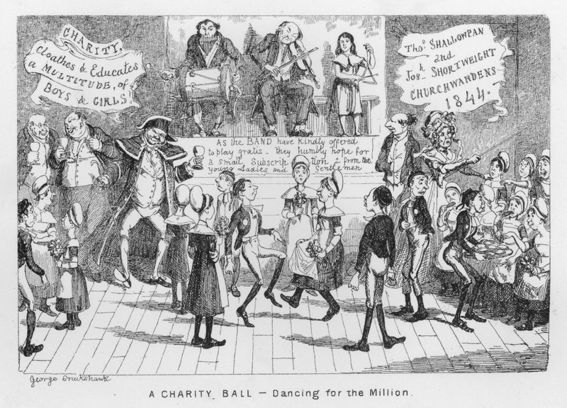 Ein Wohltätigkeitsball, Tanzen für die Million (Gravur) von George Cruikshank