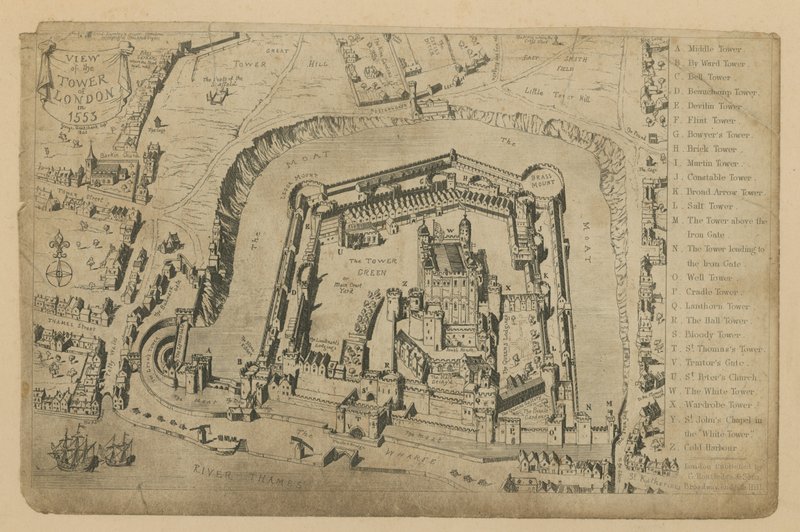 Ansicht des Tower of London im Jahr 1553 von George Cruikshank