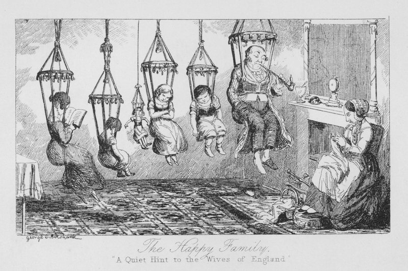 Die glückliche Familie, ein stiller Hinweis an die Ehefrauen Englands (Stich) von George Cruikshank