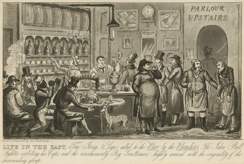 Tom, Jerry und Logic an die Bar gerufen von den Benchers von George Cruikshank