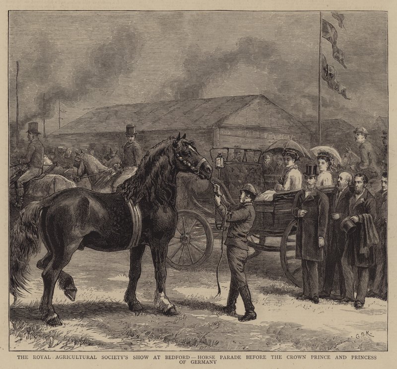 Die Ausstellung der Royal Agricultural Society in Bedford, Pferdeparade vor dem Kronprinzen und der Kronprinzessin von Deutschland von George Goodwin Kilburne