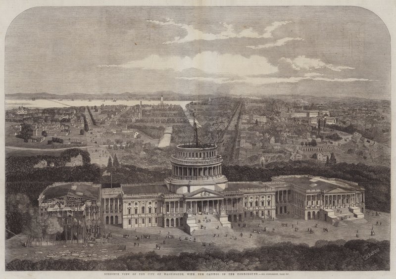 Vogelperspektive der Stadt Washington mit dem Kapitol im Vordergrund von George Henry Andrews