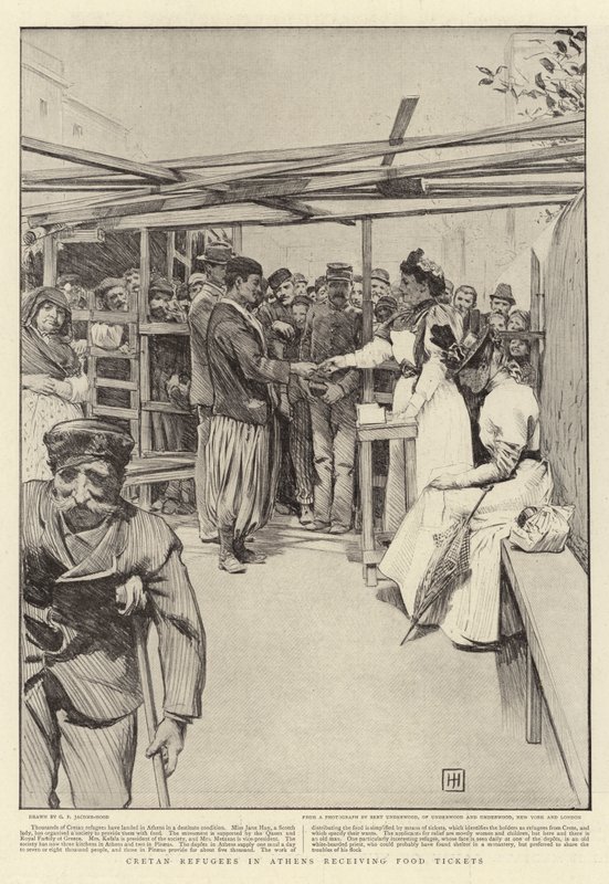 Kretische Flüchtlinge in Athen erhalten Essensmarken von George Percy Jacomb Hood