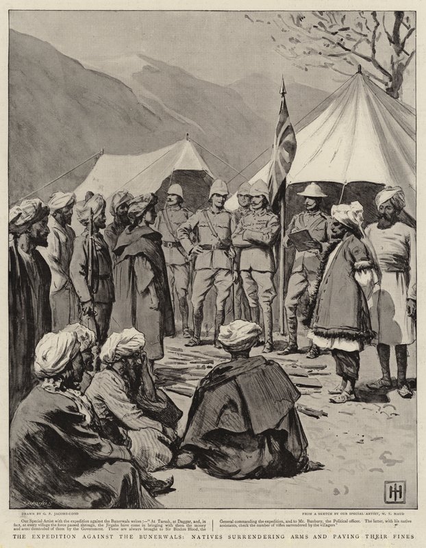 Die Expedition gegen die Bunerwals, Eingeborene übergeben Waffen und zahlen ihre Strafen von George Percy Jacomb Hood