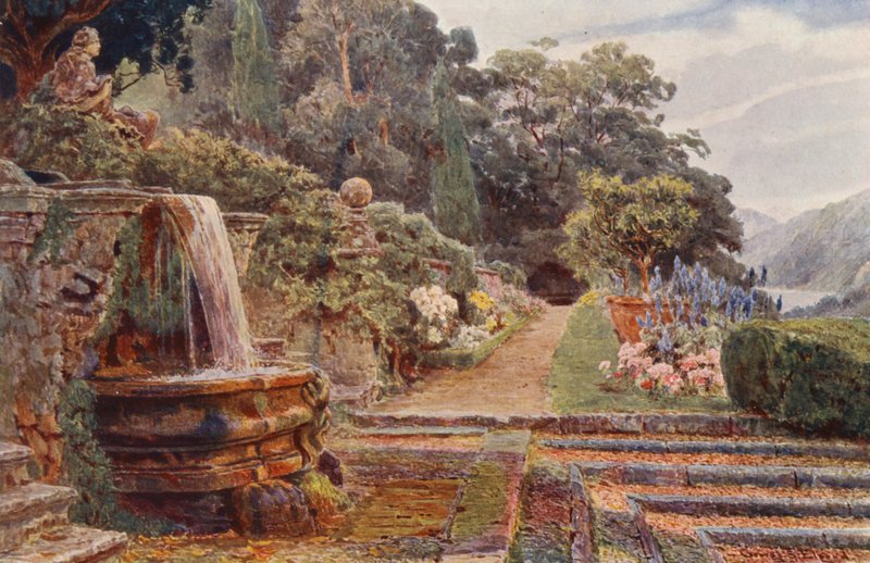 Italienische Gärten: Villa Cicogna, unterhalb des Wasserfalls von George Samuel Elgood