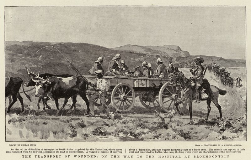 Transport von Verwundeten auf dem Weg zum Krankenhaus in Bloemfontein von George Soper