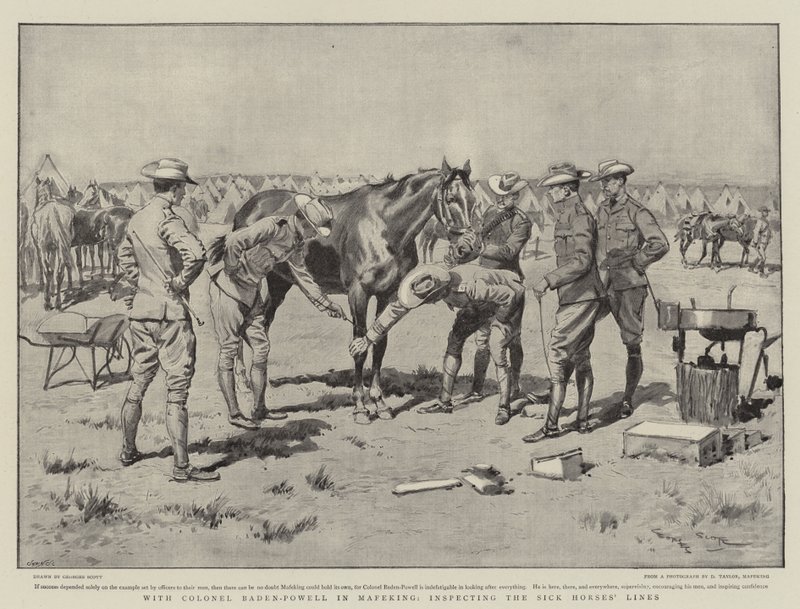 Mit Oberst Baden-Powell in Mafeking, Inspektion der Krankenpferdelinien von Georges Bertin Scott
