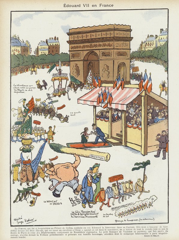 König Edward VII.s Besuch in Frankreich. Illustration für Le Rire von Georges Delaw