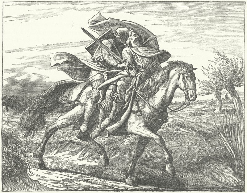 Ein deutscher Ritter bringt Valdemar II. von Dänemark nach seiner Niederlage in der Schlacht bei Bornhöved in Sicherheit von German School