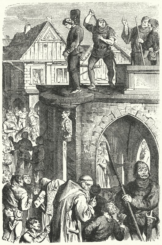Eine öffentliche Auspeitschung in Deutschland während der Herrschaft des Heiligen Römischen Kaisers Maximilian I. (Gravur) von German School
