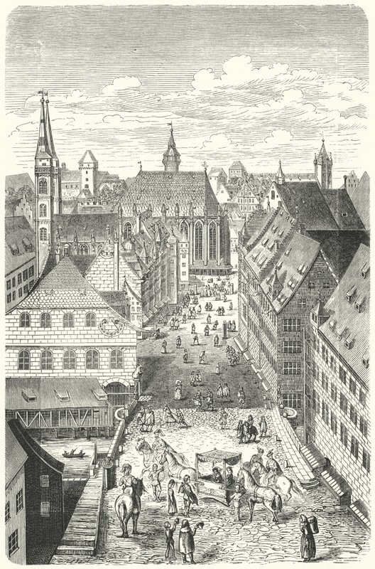 Eine Straße in Nürnberg im 15. Jahrhundert von German School
