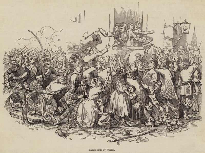 Brotunruhen in Stettin, Deutschland, 24. April 1847 (Gravur) von German School