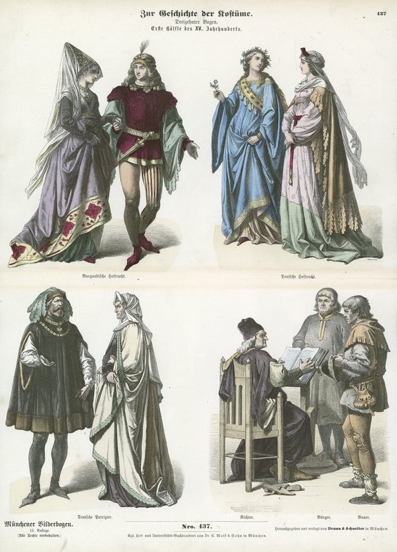 Burgundische und deutsche Kostüme, erste Hälfte des 15. Jahrhunderts von German School