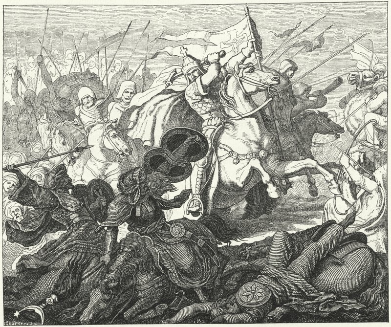 Karl Martell in der Schlacht von Poitiers, 732 (Gravur) von German School