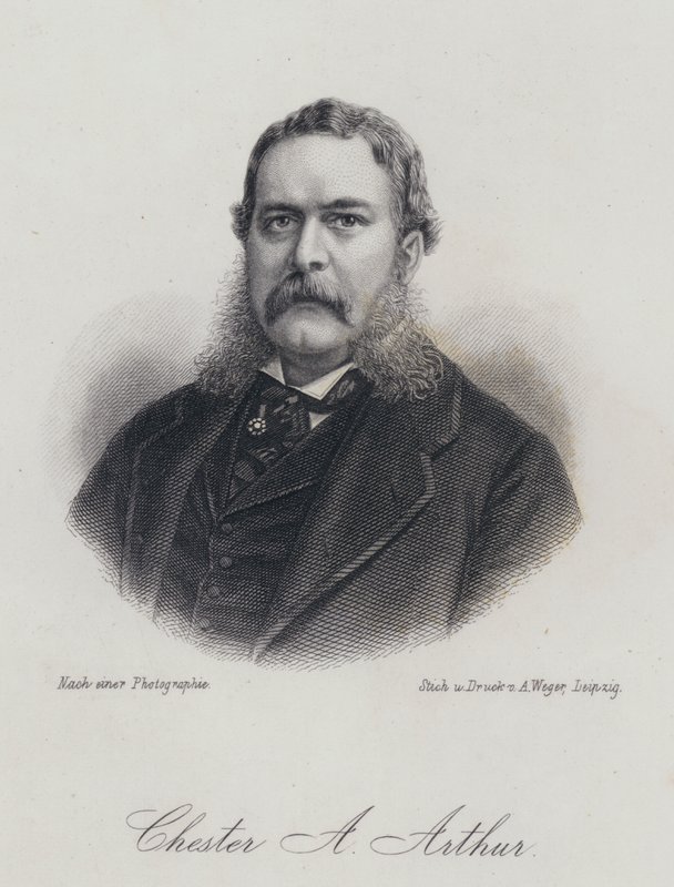 Chester A Arthur, amerikanischer Politiker und 21. Präsident der Vereinigten Staaten (Gravur) von German School