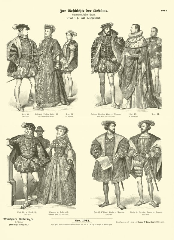 Kostüme des französischen Königshauses und Adels, 16. Jahrhundert von German School