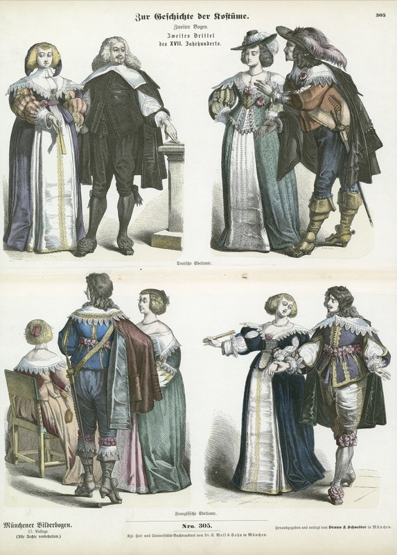 Kostüme des deutschen und französischen Adels, Mitte des 17. Jahrhunderts von German School