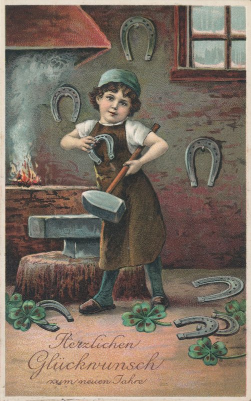 Deutsche Neujahrskarte (Farblithografie) von German School