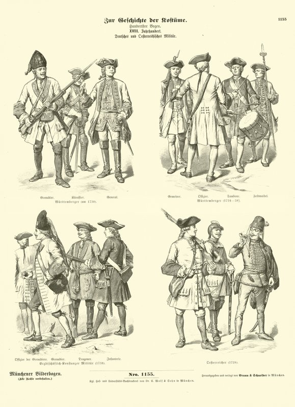 Deutsche und österreichische Militäruniformen, 18. Jahrhundert von German School