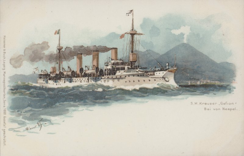 Deutscher Kreuzer Gefion in der Bucht von Neapel, Italien von German School