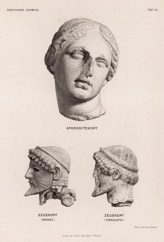 Köpfe von Aphrodite und Zeus aus Olympia, Griechenland von German School