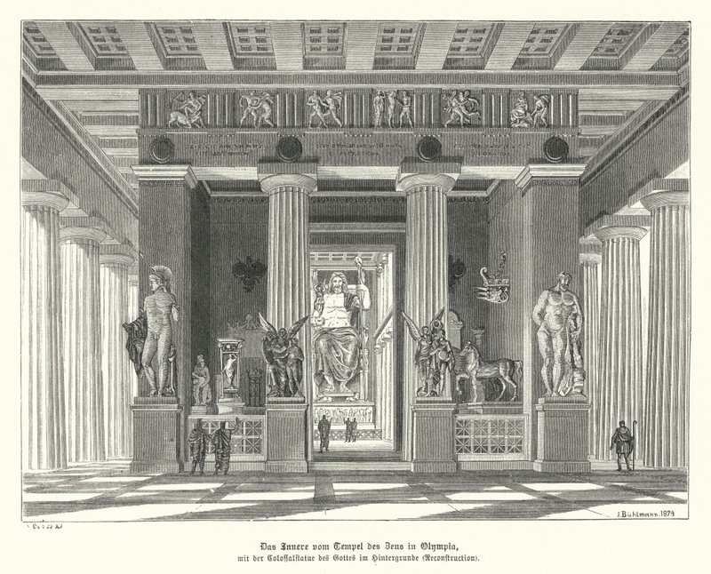 Innenraum des Tempels des Zeus in Olympia, Antikes Griechenland von German School