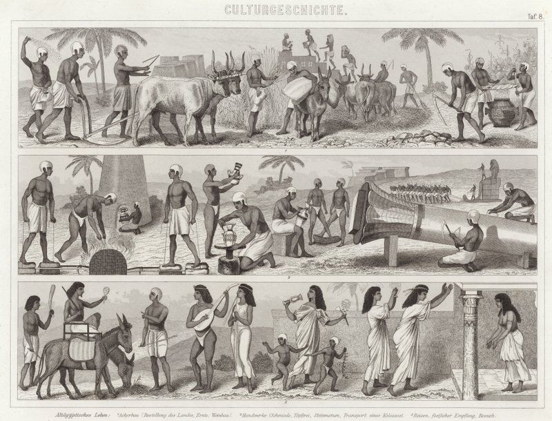 Leben im antiken Ägypten. Illustration für Bilder-Atlas (Stich) von German School