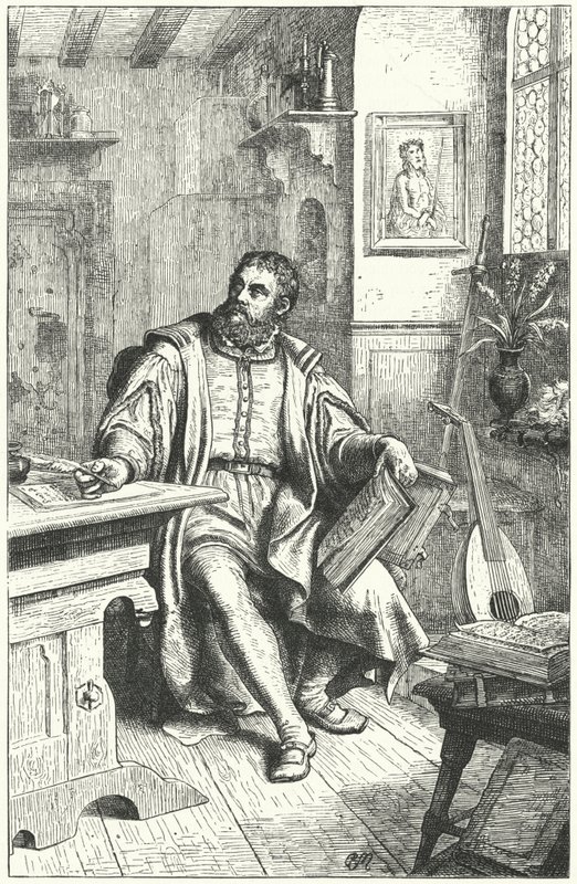 Martin Luther übersetzt die Bibel ins Deutsche (Gravur) von German School