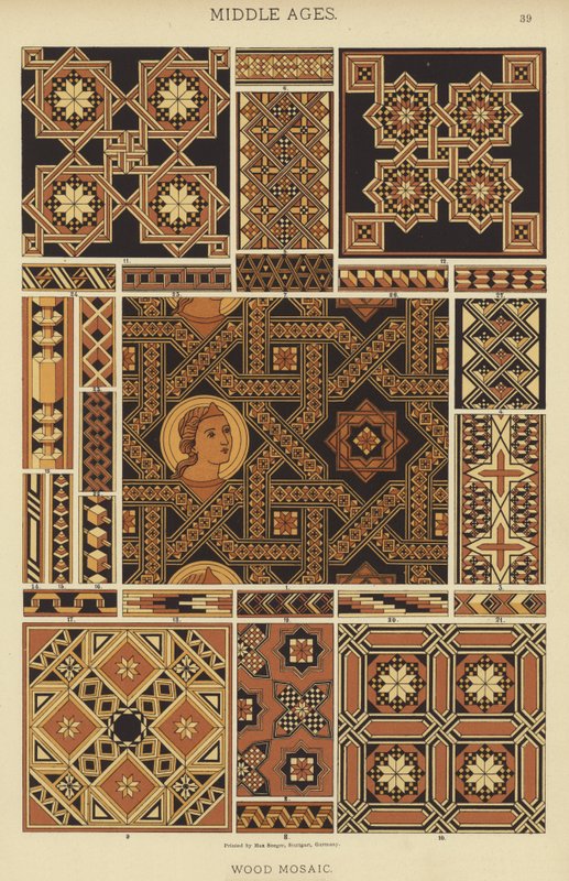 Mittelalter, Holzmosaik von German School