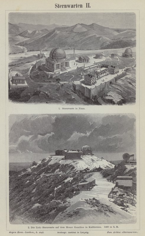 Observatorium von Nizza, Frankreich, und das Lick-Observatorium, Mount Hamilton, Kalifornien, USA von German School
