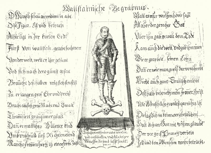 Pamphlet in memoriam des ermordeten böhmischen Militärführers Albrecht von Wallenstein von German School