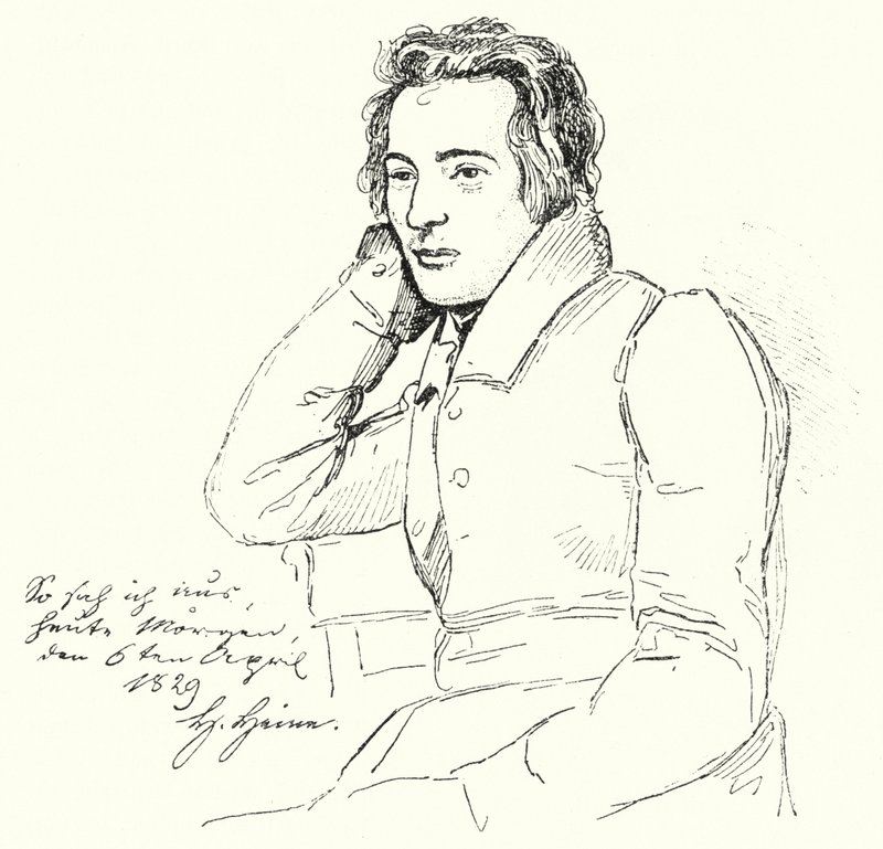 Porträt des deutschen Dichters und Schriftstellers Heinrich Heine als junger Mann (Stich) von German School